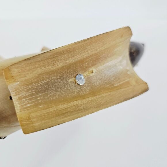 Vintage Hand Carved Ox Horn Wire Nautical Triple Mast Sailing Ship Schooner Boat - Picture 9 of 11